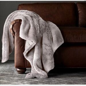 Restoration Hardware Luxe Faux Fur Throw Blanket Gray Luxurious 50”x60”
